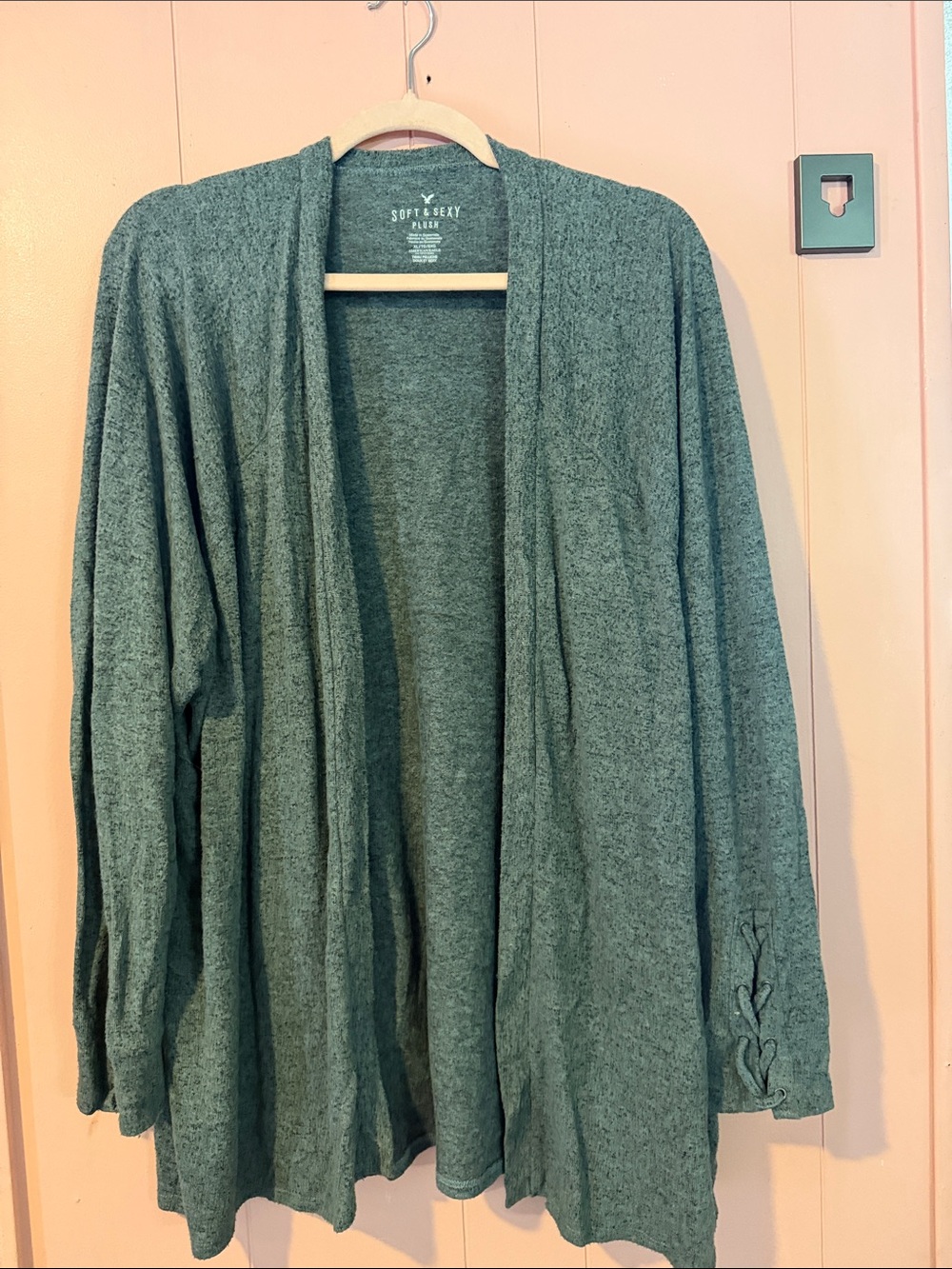 American Eagle Outfitters Heathered Green Open Front Long Sleeve Cardigan